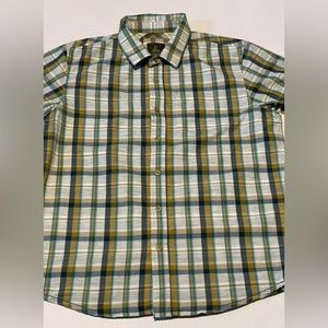 Prana button up shirt mens size medium‎ green brown pre-owned condition